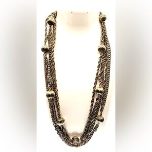 Vintage Silver Tone 60” Extra Long Chain and Bead Necklace Statement Layering
